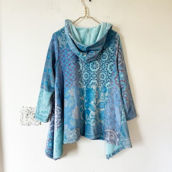 NWOT Soft Surroundings Aqua Floral Carli Cozy Sherpa Hooded Cardigan Wrap PM - Picture 4 of 8